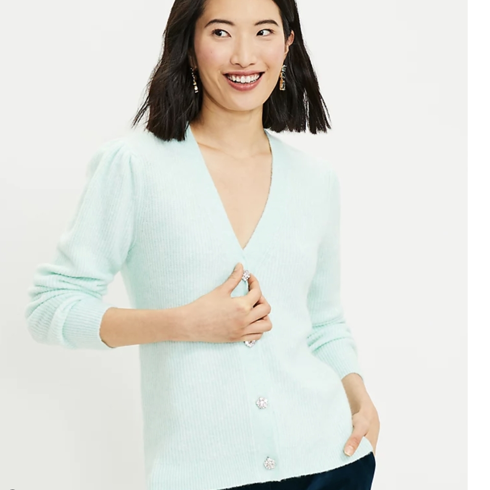 Loft Jeweled Button V-Neck Cardigan Small New